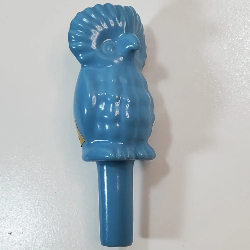 Artisian Blue Owl Ceramic Wine Bottle Stopper Topper Made in Peru Figurine